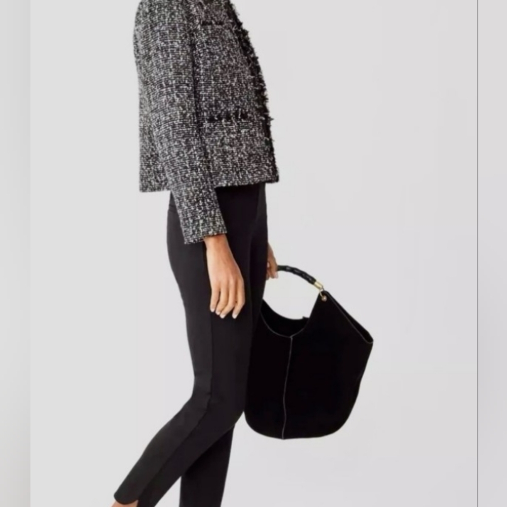 J.McLaughlin Large, Black Suede Sanne Top Handle Tote
